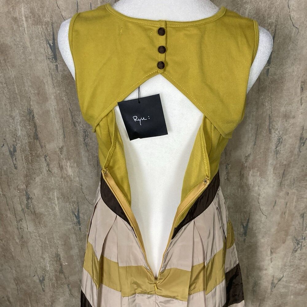 Ryu Anthropologie Dress Medium Cream Brown Yellow Flower Retro Boho NWT - Picture 6 of 11